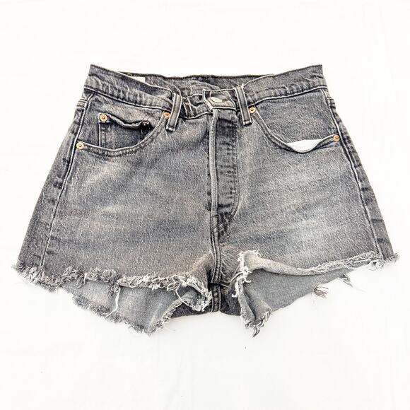 Levi's 501 Charcoal Denim Cutoff Jean Shorts Black Denim Button Fly Size 28 - Picture 1 of 5